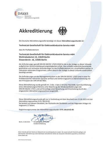 Zertifikat ISO 17025:2018 TechnoLab GmbH
