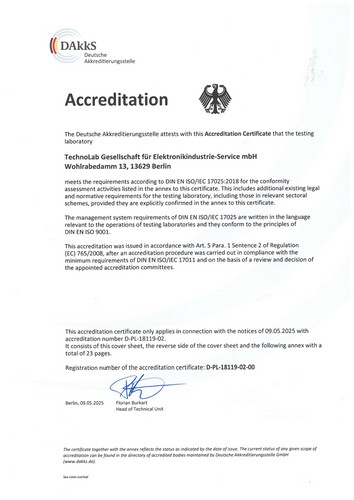 Zertifikat ISO 17025:2018 TechnoLab GmbH